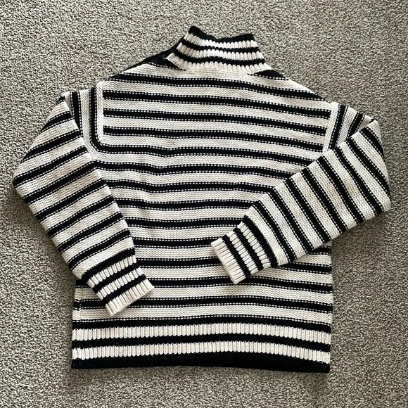 J. Crew Cable-knit mockneck pullover in stripe with jewel buttons - Picture 5 of 5